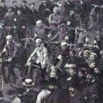 Vintage cycling image of the start of the first Bordeaux-Paris cycling race in 1891